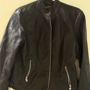 Baccini Black Leather Jacket Fitted Stand-Up Collar